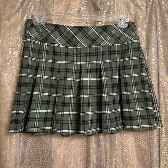 Joe B By Joe Benbasset Green Plaid Pleated Stretchy Pull On Mini Skirt XL - Picture 2 of 4
